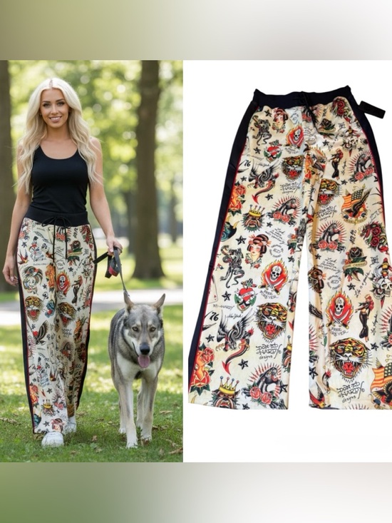 Ed Hardy Pants - Ed Hardy Black and Cream Tattoo Inspired Graphic Sweat Pants NWT